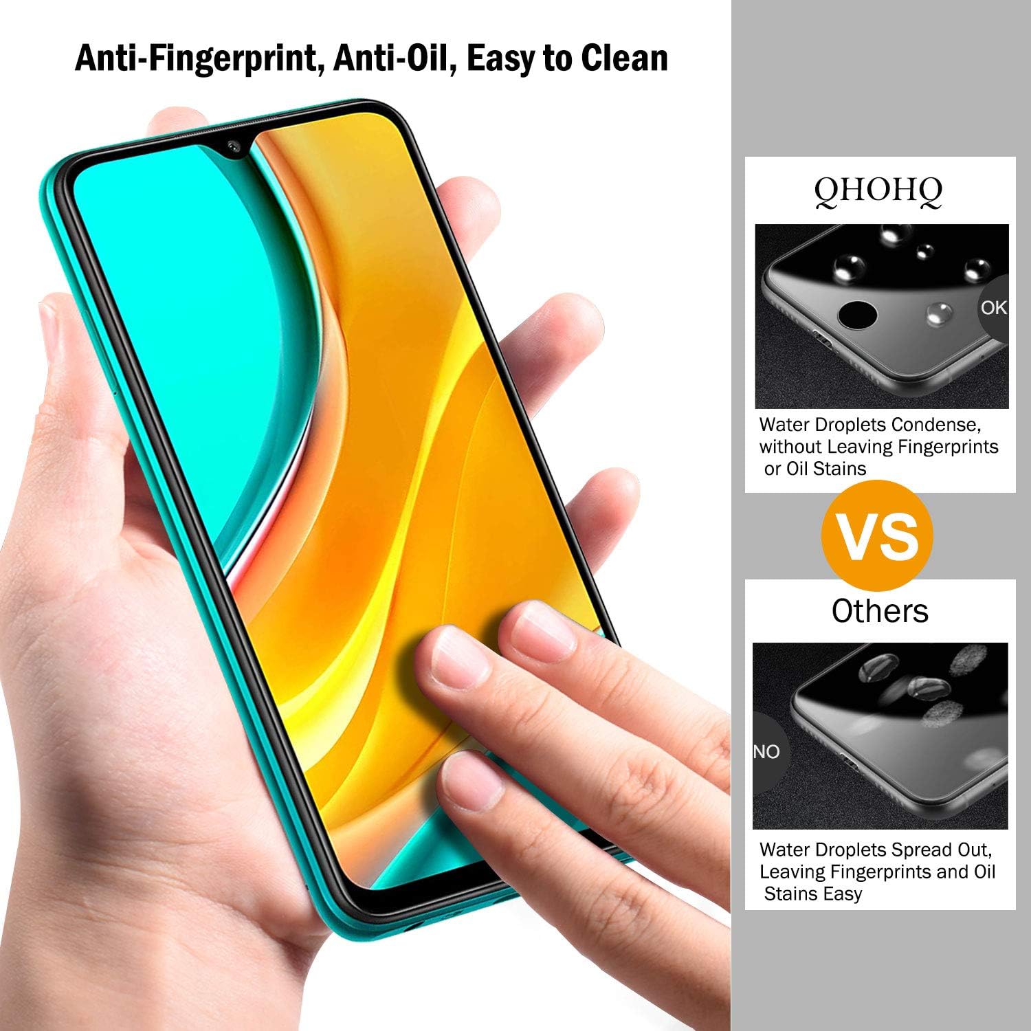 QHOHQ Screen Protector for Xiaomi Redmi 9/Redmi 9A/Redmi 9C, [3 Pack] Tempered Glass Film, 9H Hardness - No Bubbles - Anti-Fingerprint - Anti-Scratch