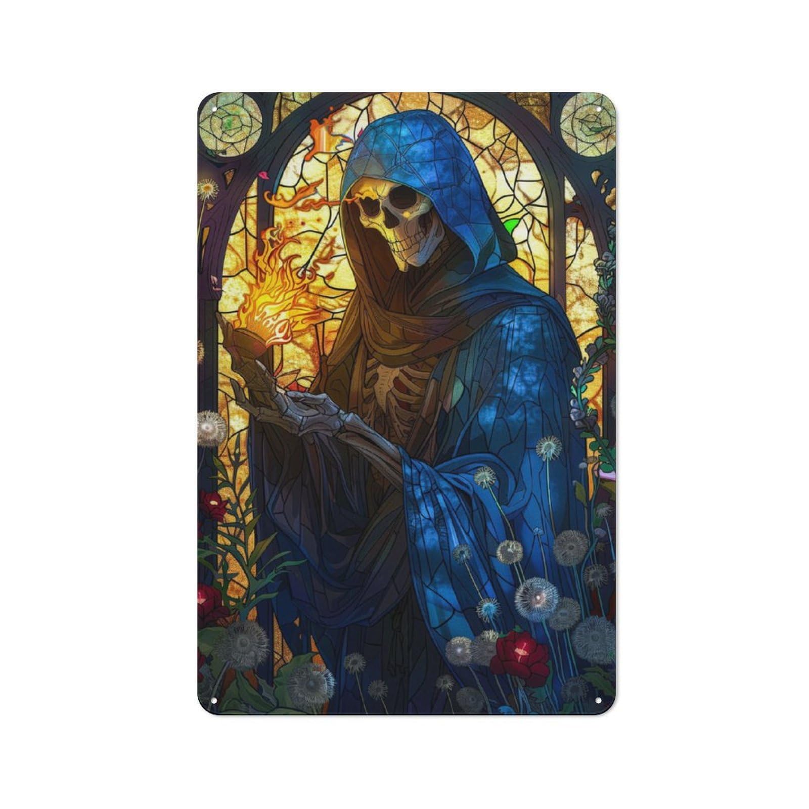 Junmoney Grim Reaper Stained Glass Metal Sign 30X20cm With For Home Bar Wall, Rustic Decor, For Collectors Decorating Home Bars And Entertaining Spaces