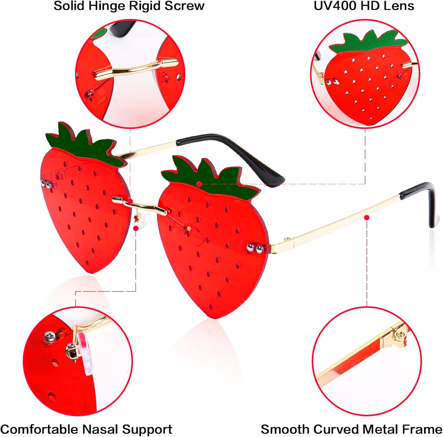 Rimless Strawberry Shape Sunglasses for Women Men Party Halloween Christmas Cosplay Glasses Prom Accessories - Image 4