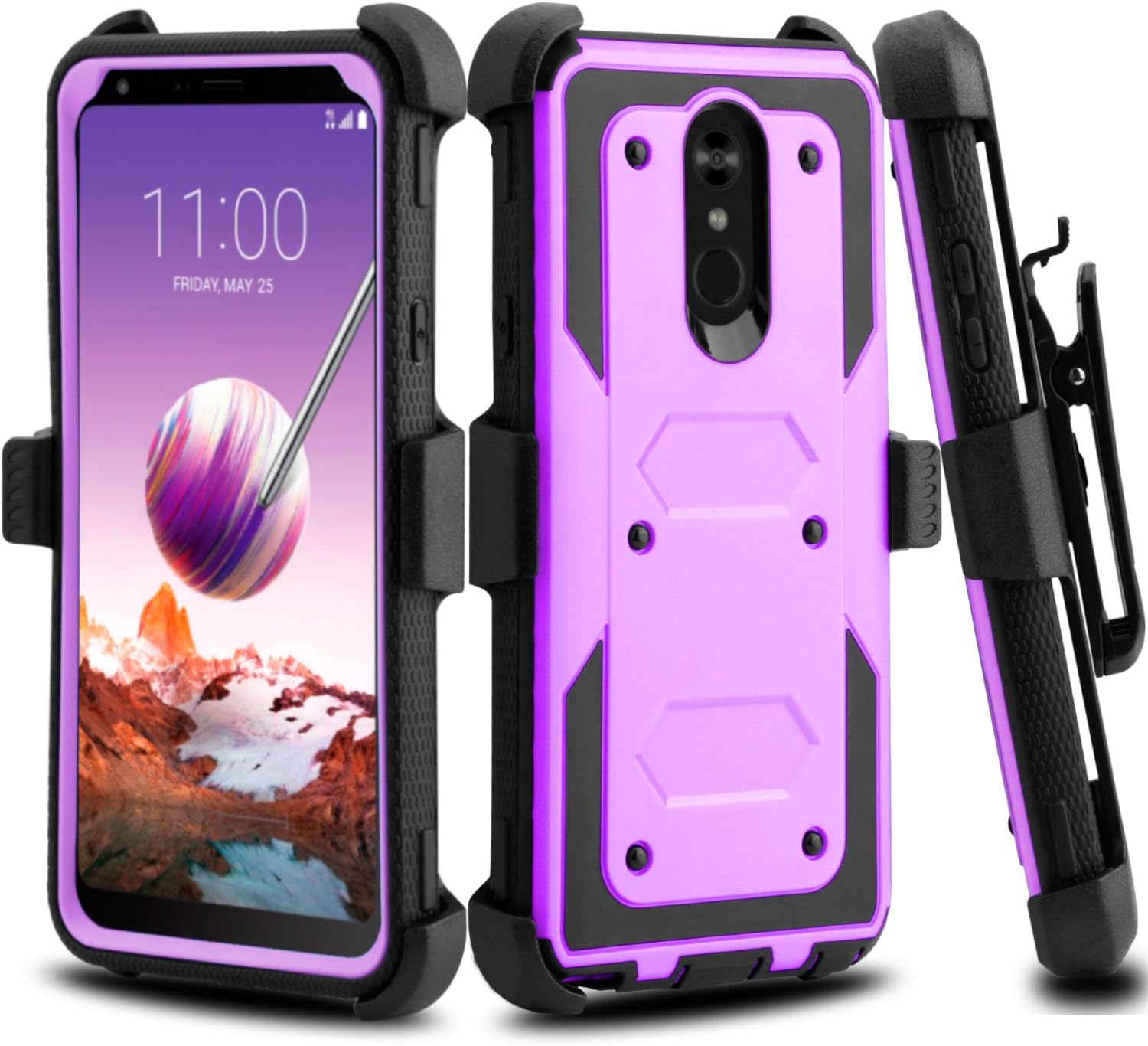 Innens Compatible with LG Stylo 4 Case, Hybrid Heavy Duty Anti-Scratch Shockproof Protective Case[TPU+PC] with Kickstand Belt Clip Compatible with LG Stylo 4 Plus/LG Q Stylo (Purple)