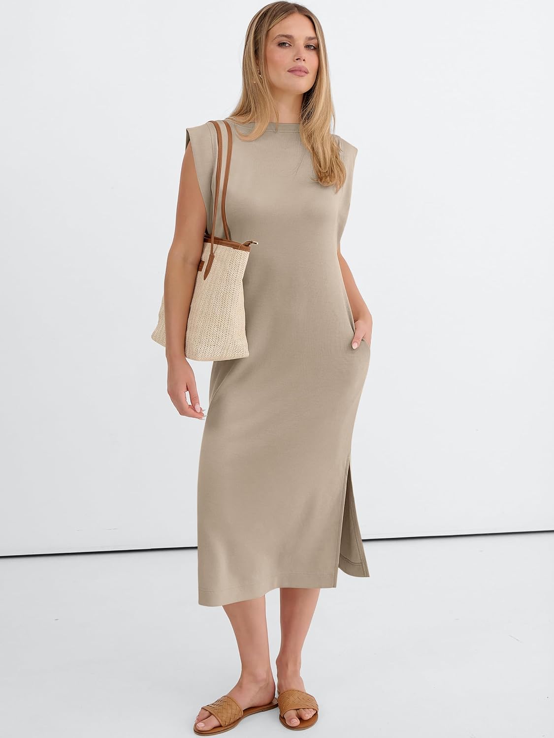 ANRABESS Womens Summer Casual Midi Dress Sleeveless Crewneck Loose Split Wrinkle-Free Beach Travel Vacation Long Sundress - Image 7