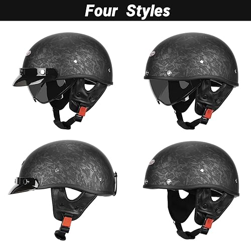 Miniatura 5 de Medio casco retro para motocicleta con visera retráctil para el sol, certificado por DOT, cascos de cara abierta vintage para hombres y mujeres para