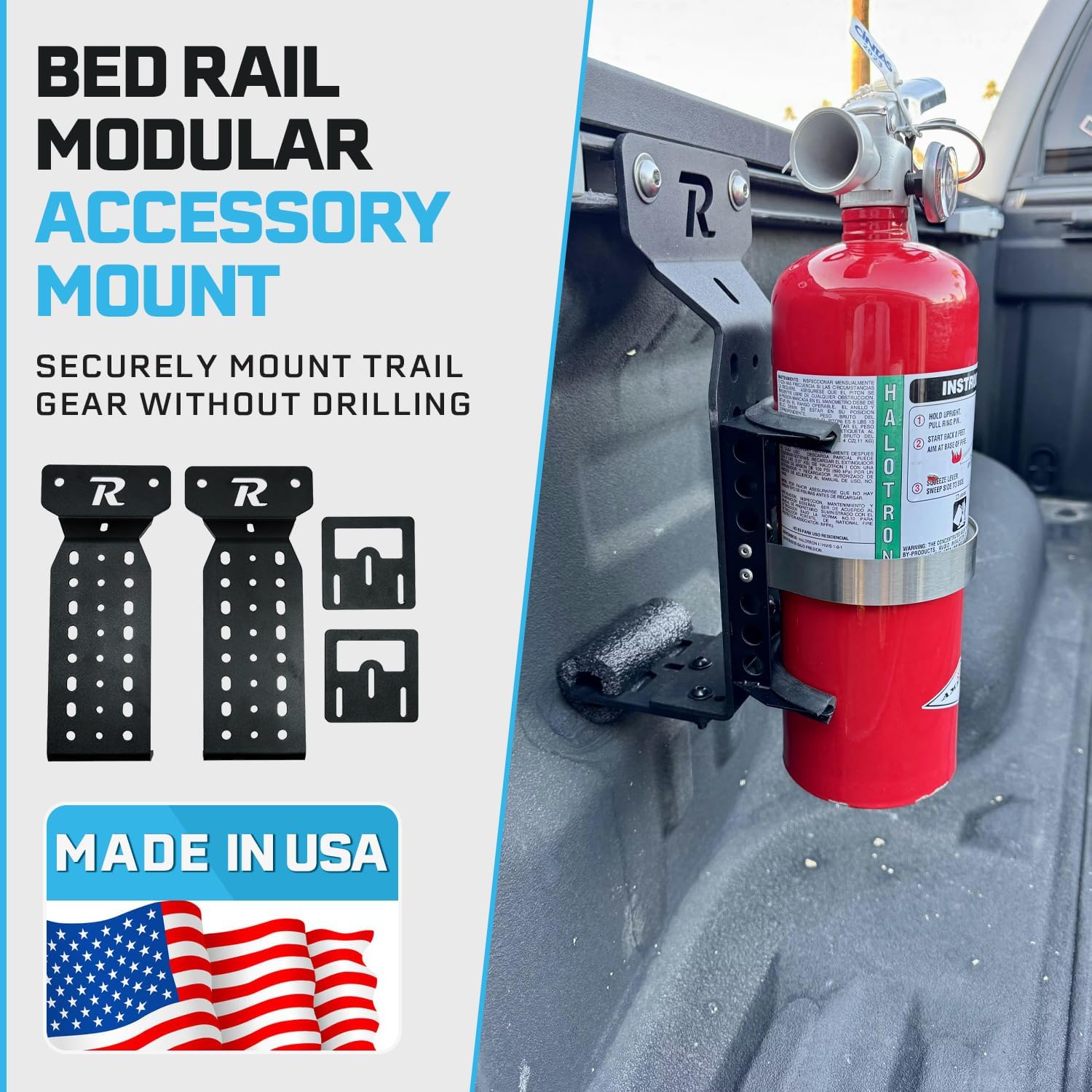 Rago Fabrication Bed Rail Accessories Compatible with 2007–2024 Toyota Tundra, USA-Made Steel Modular Accessory Mount, No Drill Installation - Bed Rail System Rail Mount (Pair)