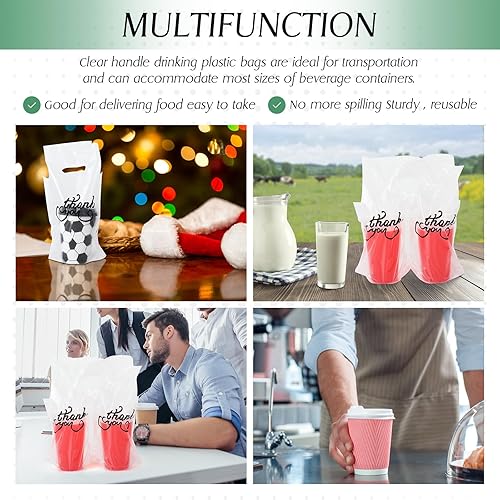 Miniatura 6 de Qilery 1500 unidades de portador de bebidas para entrega, con asa de agradecimiento, bolsas de polietileno para bebidas, bolsas de embalaje de