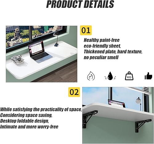 Miniatura 4 de OCAZI Mesa plegable montada en la pared, mesa de hojas colgantes para espacios pequeños, mesa de pared plegable para cuarto de