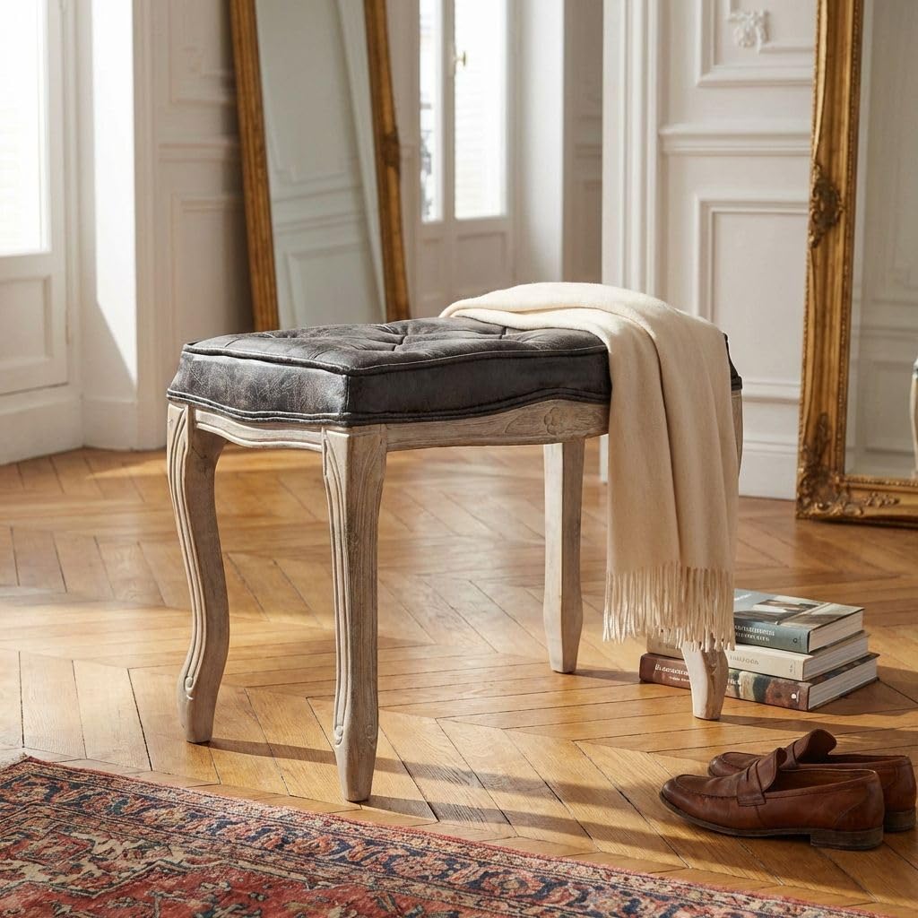 milani home Sgabello Vintage in Ecopelle di Design Moderno Vintage cm 50x36x47 h