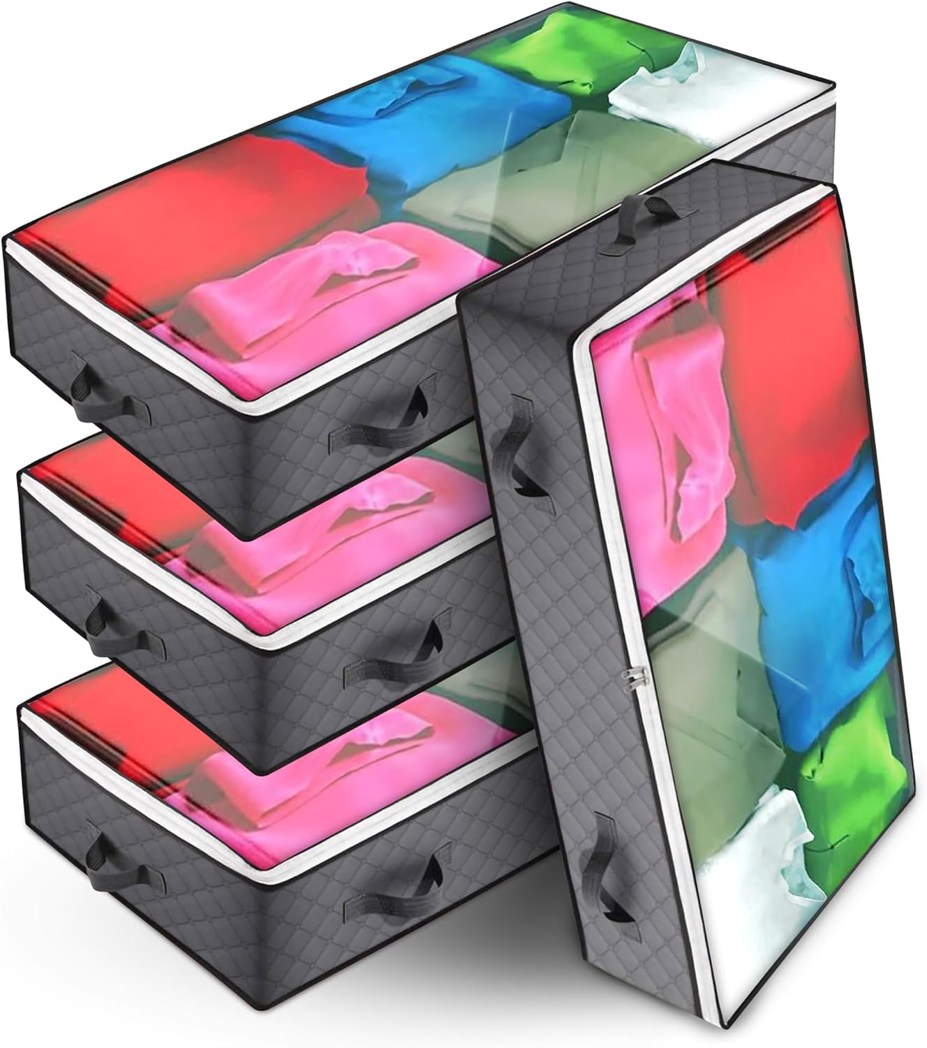 Deep Impact Under Bed Storage Containers, 90L 4 Pack Underbed Storage with Handles, Dual Zippers, & Clear Top, Under The Bed Storage Bins for Clothes, Blankets, Towels, Comforter, Sweaters, Pillows