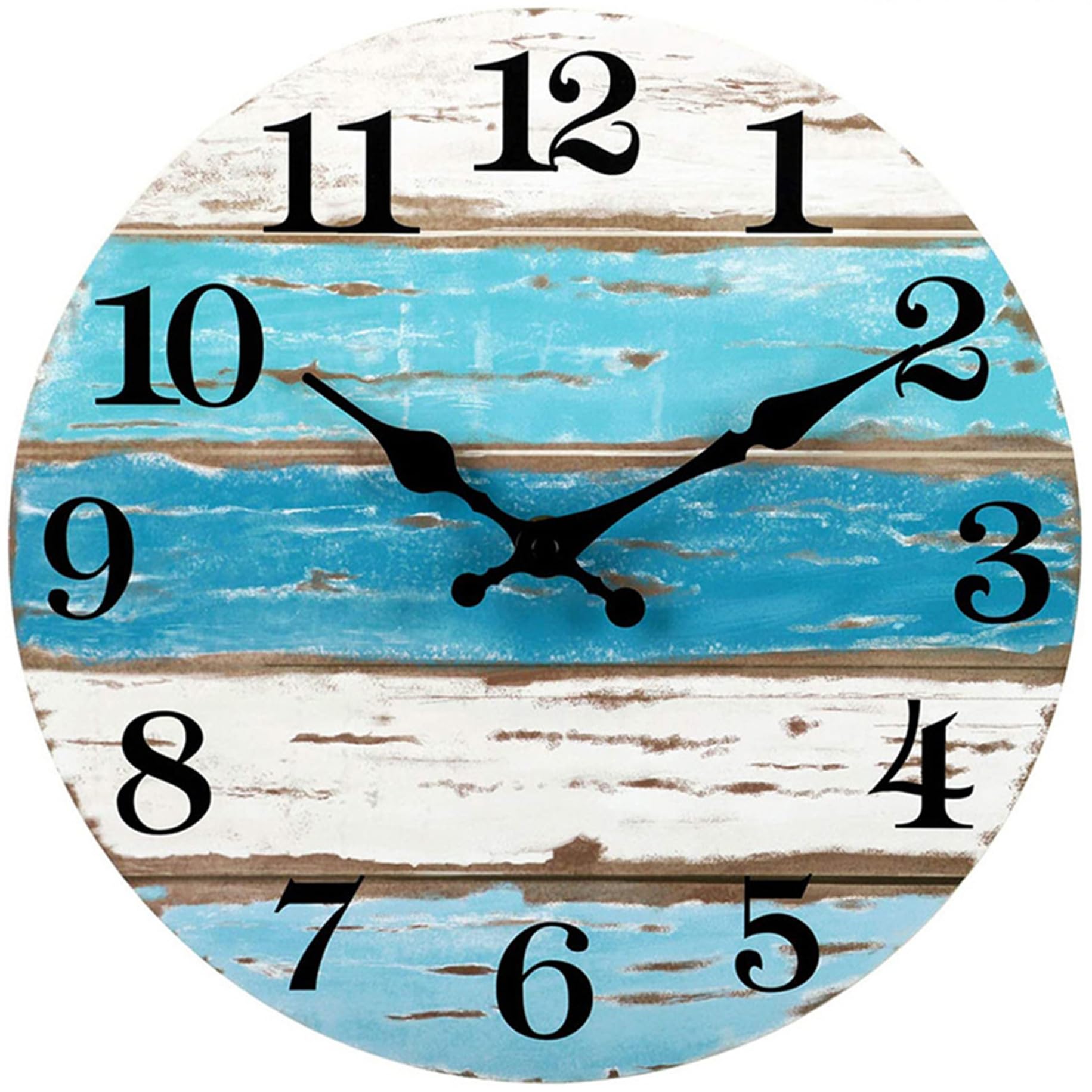 Horloge murale bleu plage de 10 pouces pour salon rustique et bord de mer
