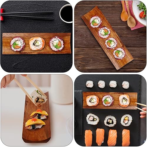 Miniatura 4 de BESTonZON Plato de sushi japonés de madera 2 piezas de sashimi de bambú para servir Geta, placa de sushi, plato de postre de frutas, bandeja de
