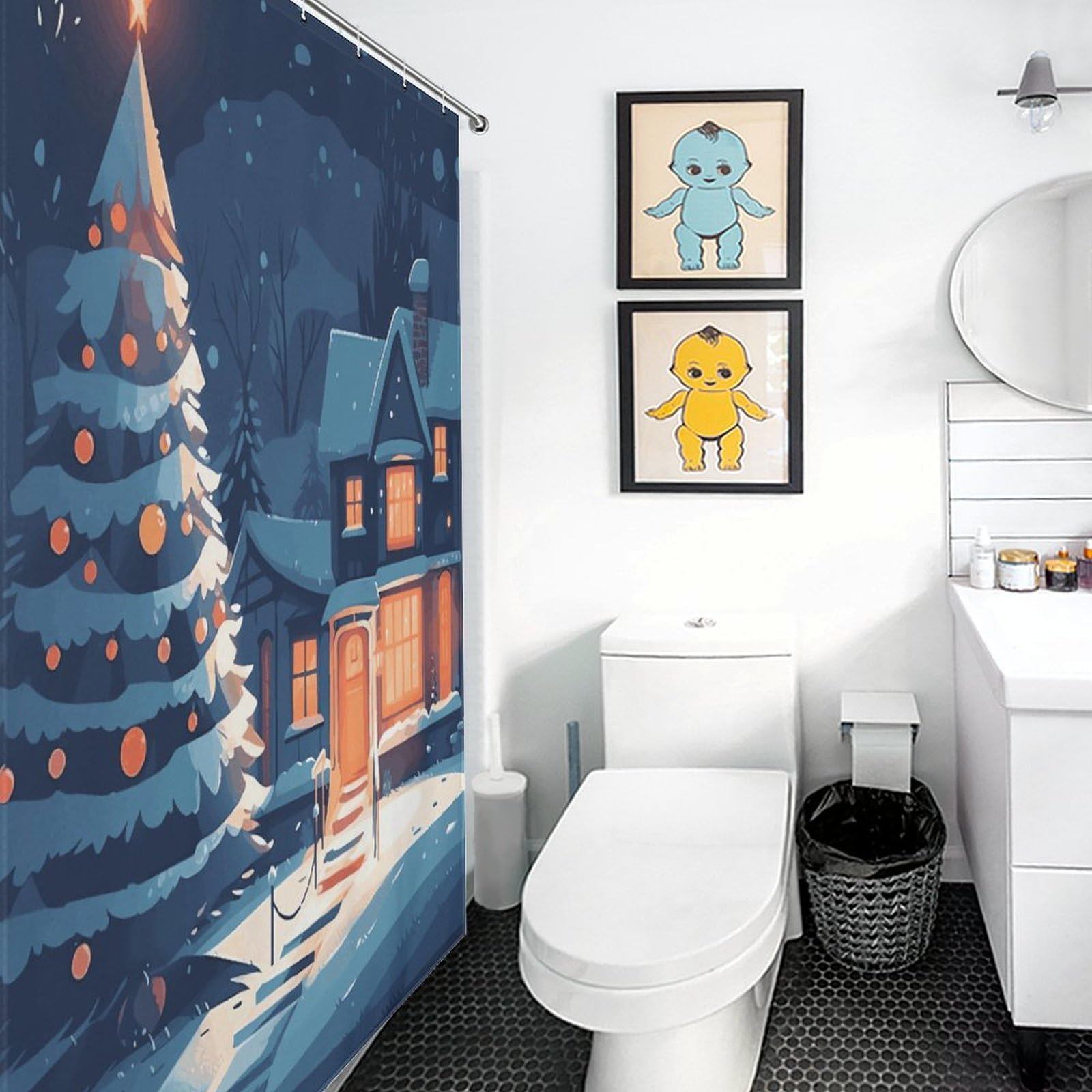 Rideau de douche en tissu imperméable haut de gamme avec motif arbre de Noël 183x183