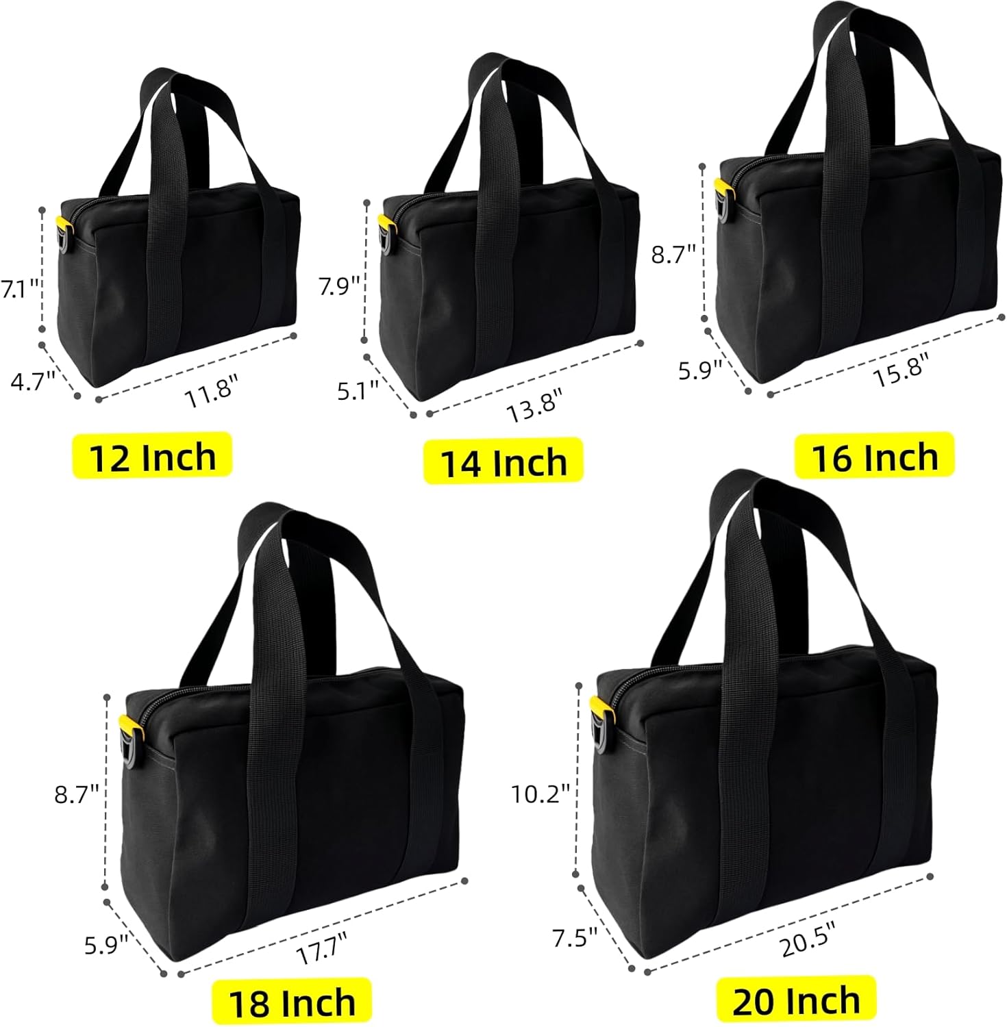 16 Inch Canvas Tool Bag, Small Tool Bag for Men, Large Capacity Wide Mouth Tool Organizer Tote Bag for Storage Hand Tools Wrenches (Black, 16 Inch)