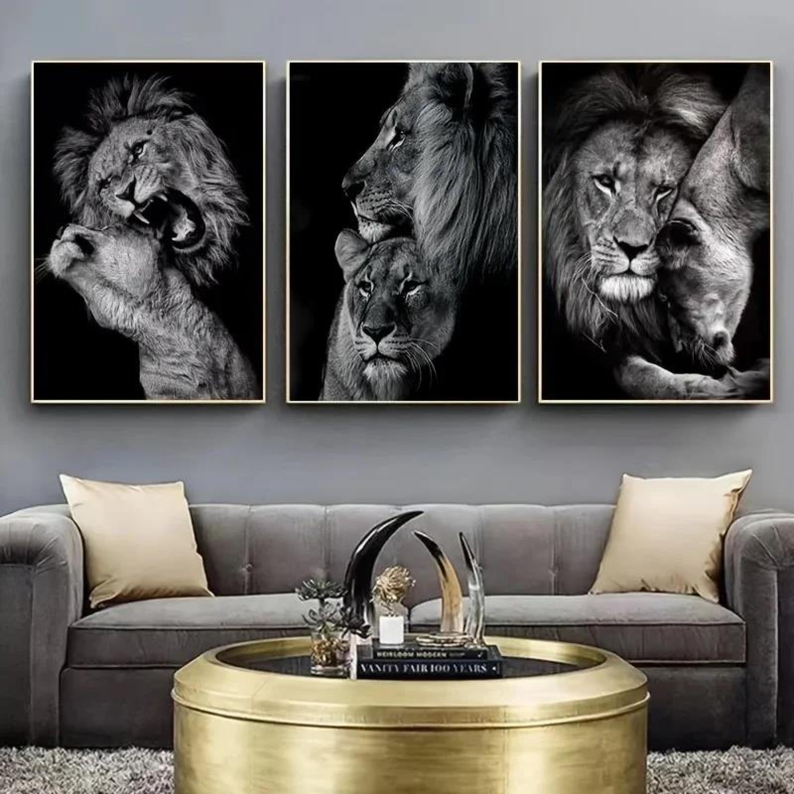 Baibexing Lion Animal Family Wall Art Poster Prints Canvas Painting Picture For Living Room Home Decor 50X70Cmx3Pcs Unframed