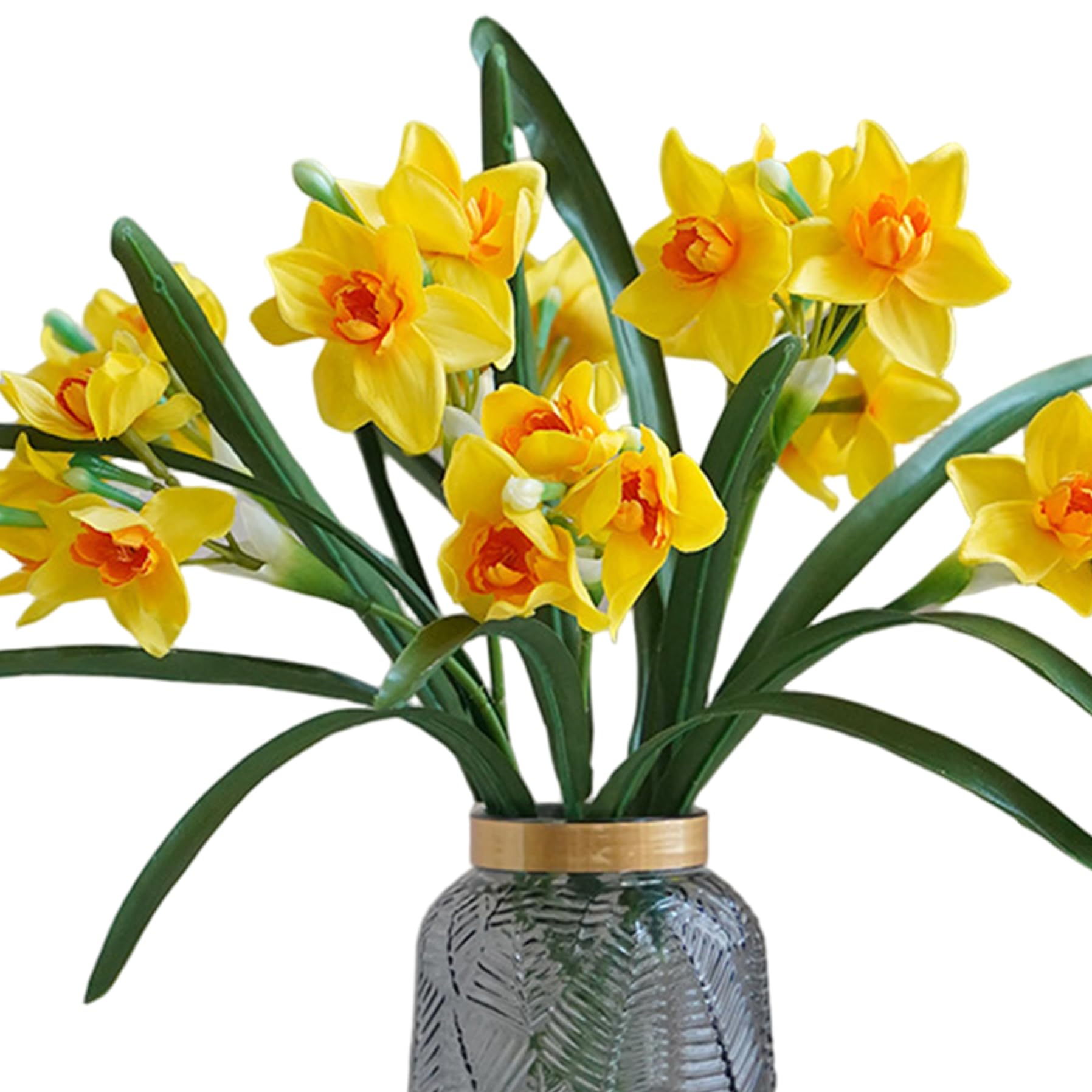 Fausses fleurs de jonquille en soie haut de gamme, jaune éclatant pour vases