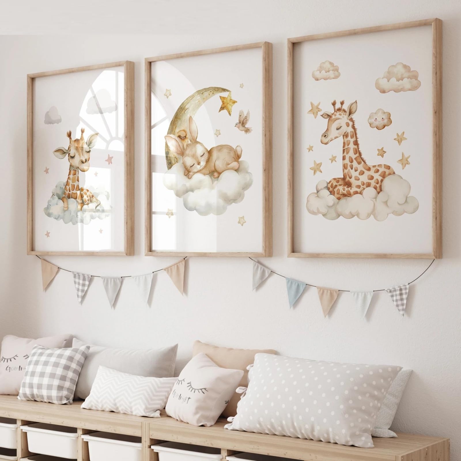 Baibexing Cartoon Giraffe Rabbit Wall Art Print Canvas Painting Poster Picture For Living Room,Bedroom,Kids Room Home Decor 40X60Cmx3Pcs Unframed