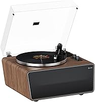 Vista 10 de Tocadiscos de vinilo todo en uno, tocadiscos Bluetooth integrado con 4 altavoces estéreo, preamplificador de teléfono, tocadiscos de alta fidelidad