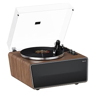 All in One Vinyl Record Player,Bluetooth Turntable Built in 4 Stereo Speakers Phono Preamp,High Fidelity Turntables for Vinyl Records with Magnetic Cartridge AT-3600L MM,Belt Drive 2-Speed,33/45 RPM - Amazon product rated Grade A