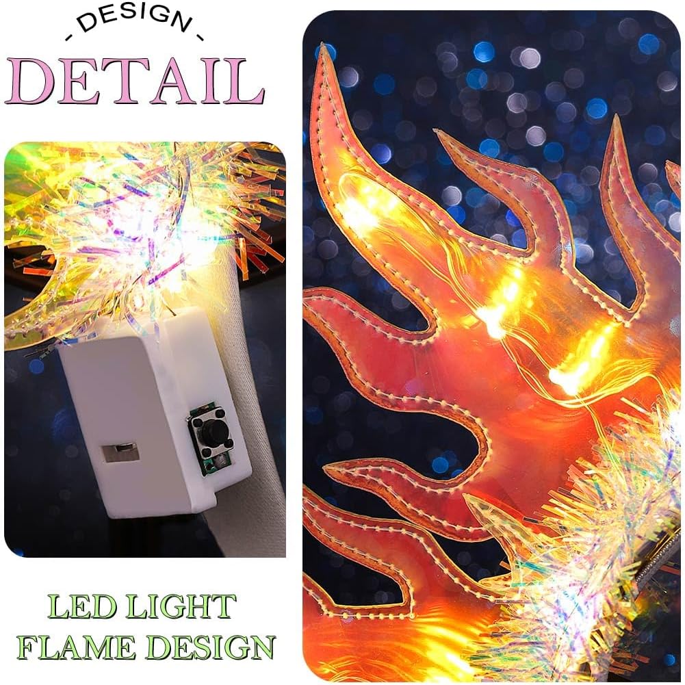 JEAIRTS Light Up Fire Headband Led Flame Crown Headpiece Glowing Halloween Costume Hair Accessories for Women - Image 6