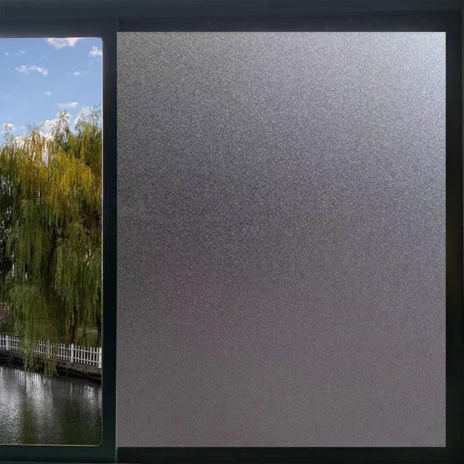 Frosted Privacy Film for Glass Windows 45 x 300 cm(18 x 118inch) Sun Blocker Heat Reducing Easy Removal Static Cling Opaque Window Film Decorative Glass Film for Glass Windows Bathroom, Black matte