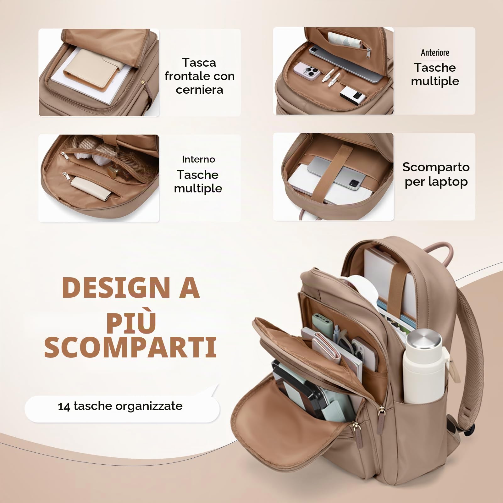 GOLF SUPAGS Grande Capacità Zaino per PC Portatile da 15.6 Pollici, Zaino da Viaggio Multifunzionale da Donna, Zaino per Lavoro Scuola