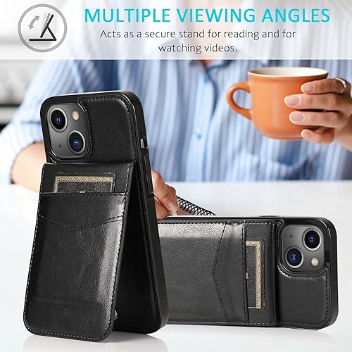 Miniatura 5 de Funda de teléfono para iPhone 14 de 6.1 pulgadas con protector de pantalla de vidrio templado y tarjetero para tarjetas de crédito, soporte de