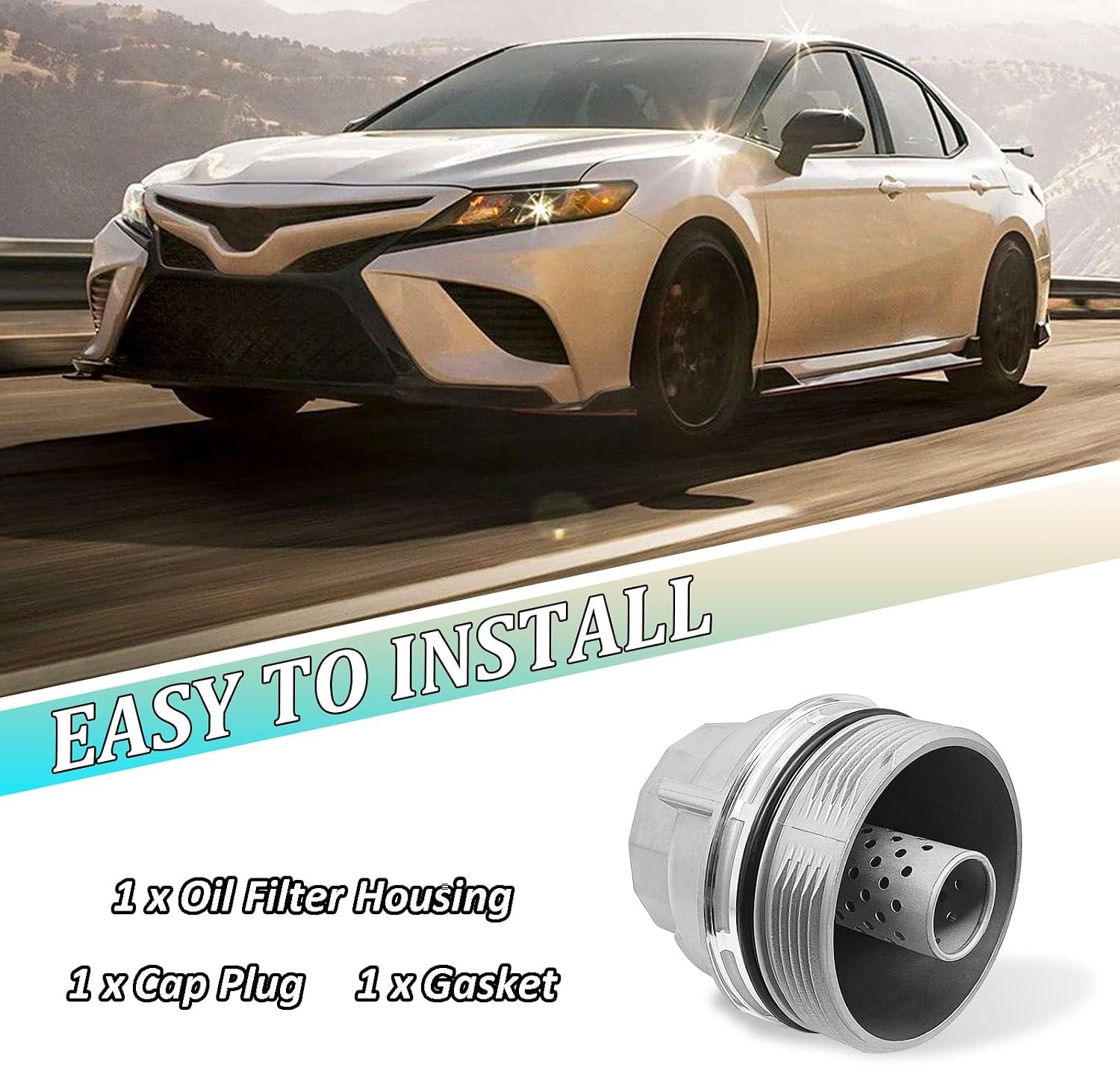 1562031060 Oil Filter Housing Cap Assembly Housing with Oil Plug Compatible with Toyota Tundra RAV4 4Runner Highlander Sienna Avalon Venza Lexus RX350 Replaces OE# 1564331050 1564331050