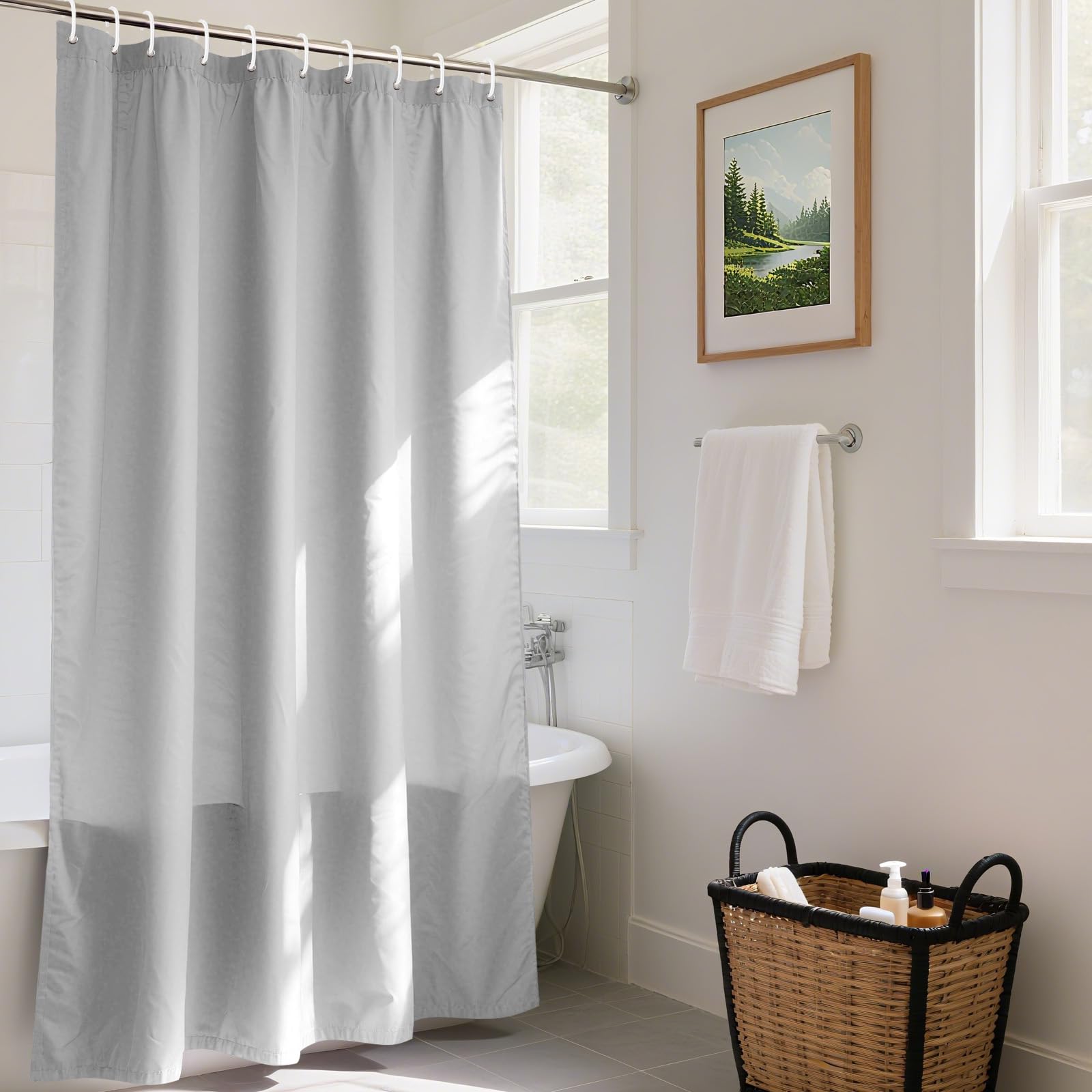 REDKEY Duschvorhang 120x180 cm mit Gewicht Unten, Anti-schimmel Badvorhang, Waschbar Schnelltrocknend Wasserabweisend PVC Textil, Antibakteriell Badewanne Vorhang mit 8 Haken für Bad Dusche, Grau