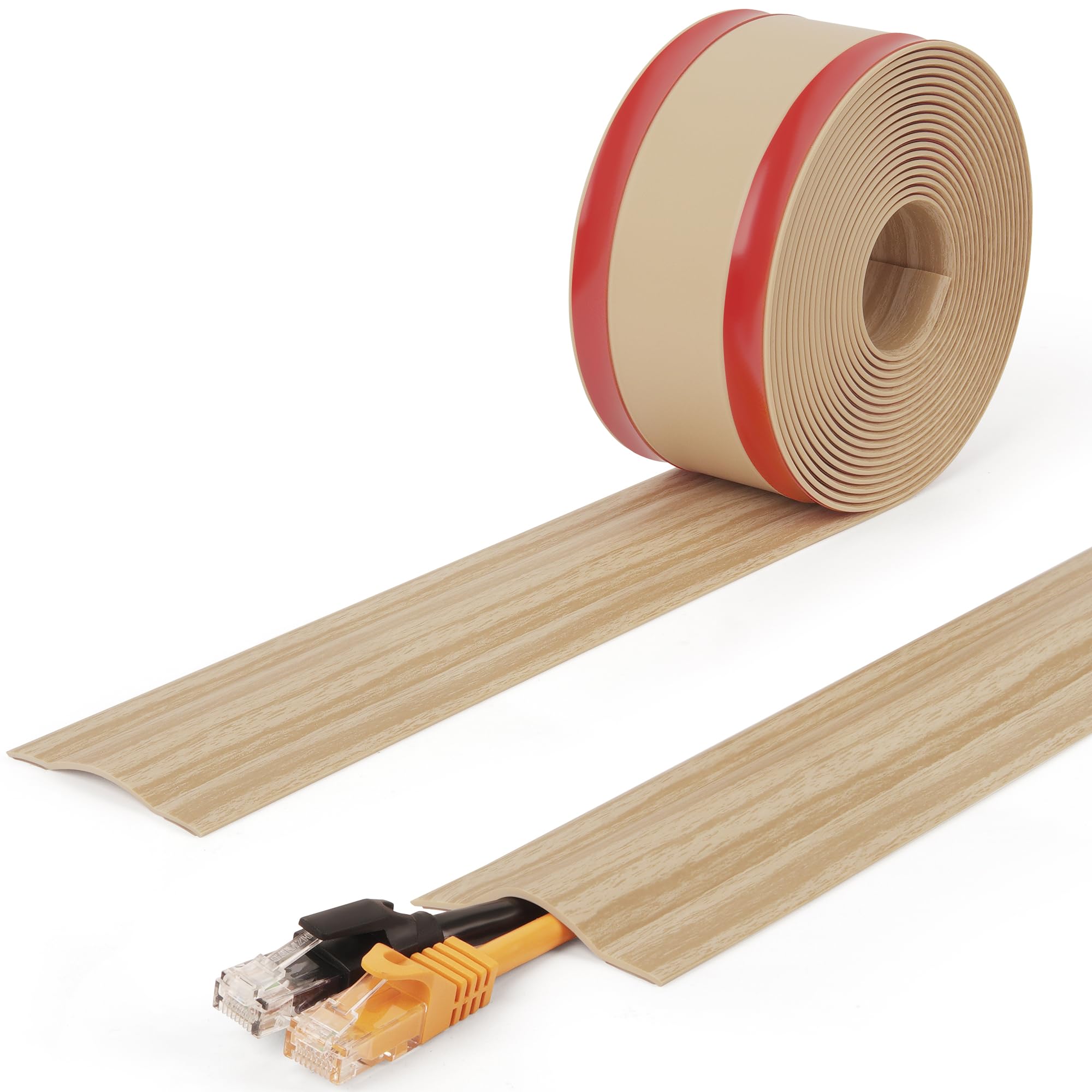ZhiYo 6ft Cord Cover for Wires on Floors or Walls, 2.2in Wide, Maple Wood
