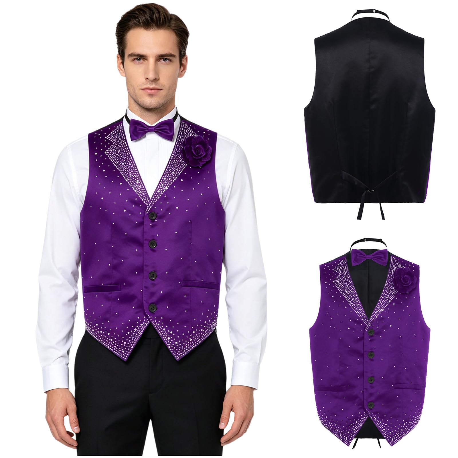 Chaleco Traje Hombre con Lentejuelas para La Actuación La Fiesta Boda Escote En V Sin Mangas Blazer Club