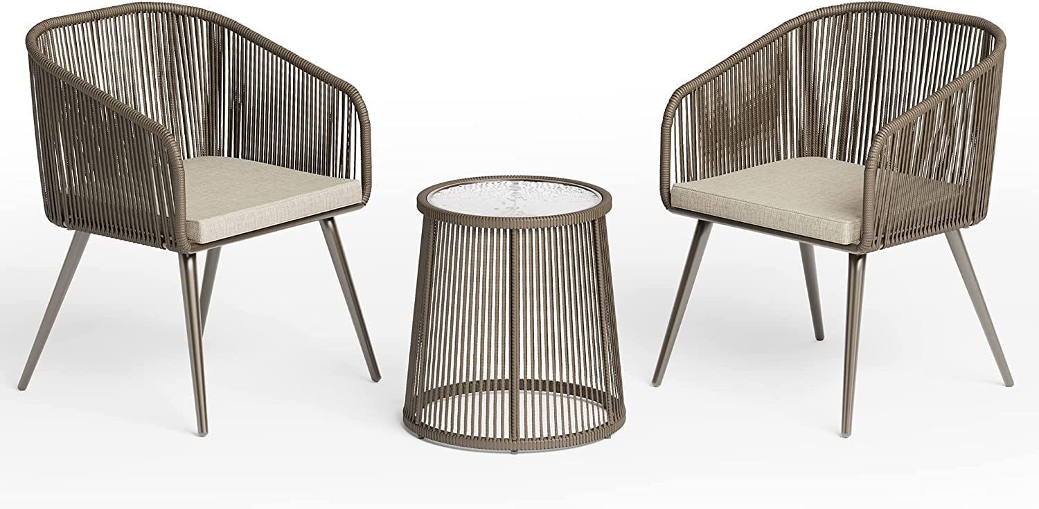 DRX Patio Furniture Set, 3-Piece Outside Bistro Set Handwoven Rattan Wicker Chairs with Waterproof Cushions, Tempered Glass Table, Outdoor Conversation Set for Porch (Coffee & Beige)-image-44