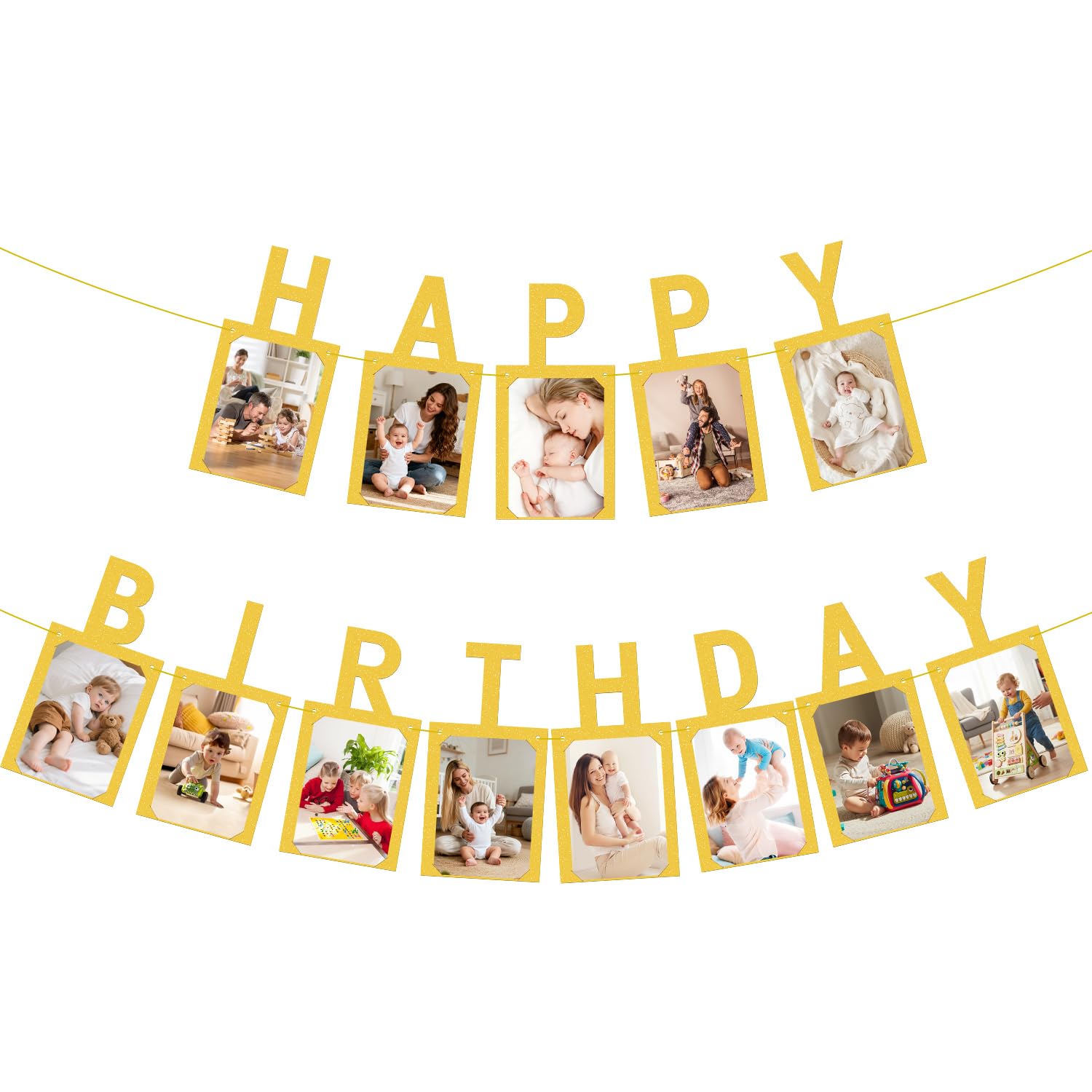 Birthday Photo Banner, Kraft Happy Birthday Photo Banner Party Album Garland for Kids and Adults Party Decoration (Gold) — image 1