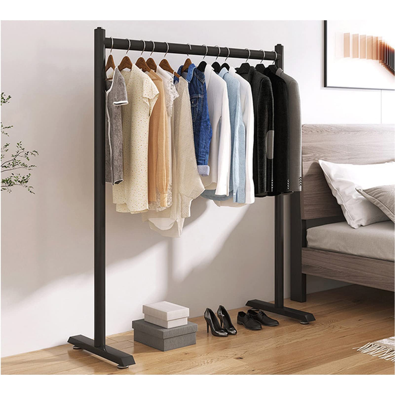 YNBSHGAA Clothes Rail Metal Garment Coat Rack Freestanding Clothing Hanger Coat Drying Rack for Bedroom Office Entryway/Gold/120Cm,Black-100Cm