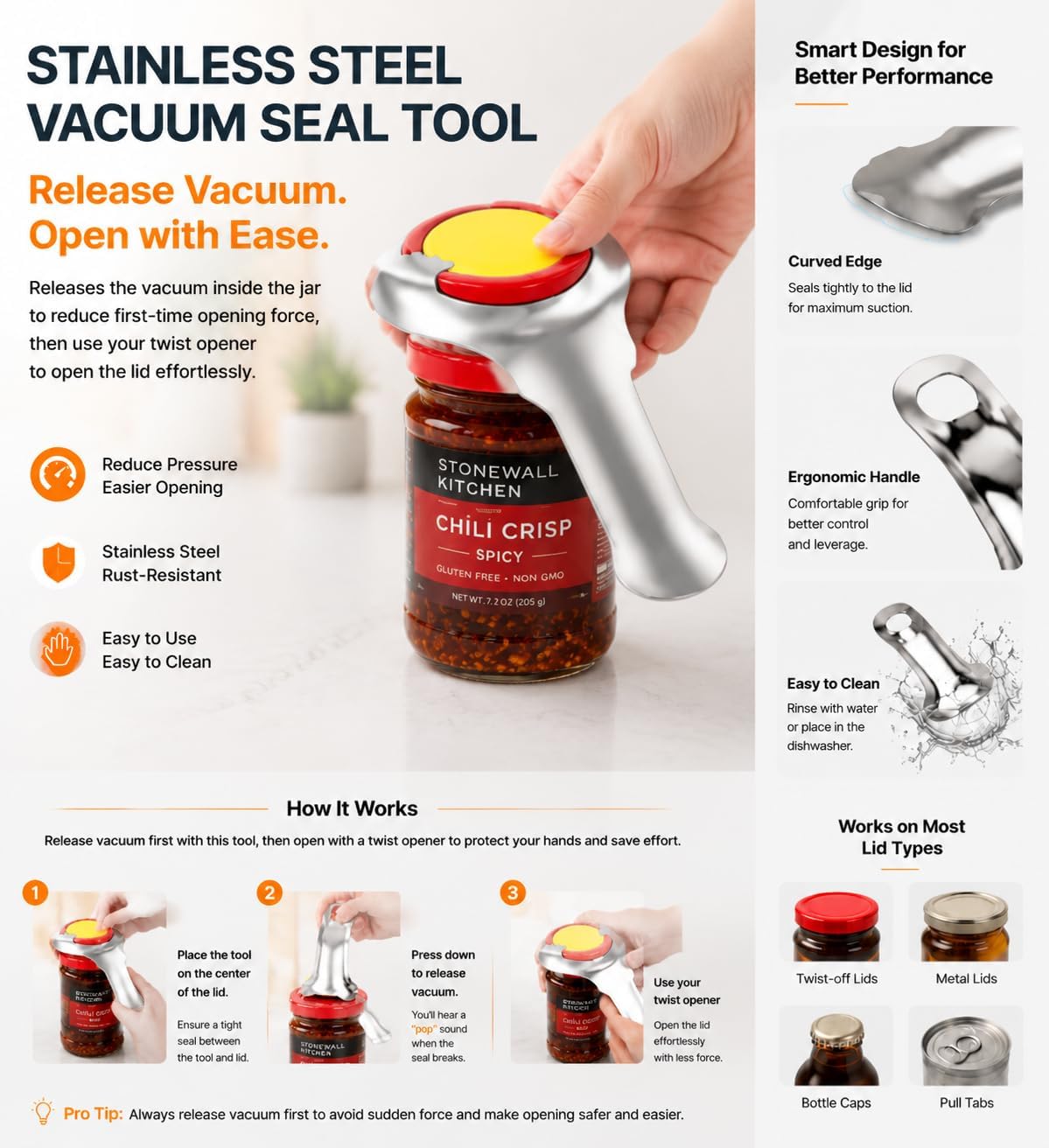 Jar Opener for Weak Hands & Seniors, 3-Piece Easy-Open Kitchen Kit