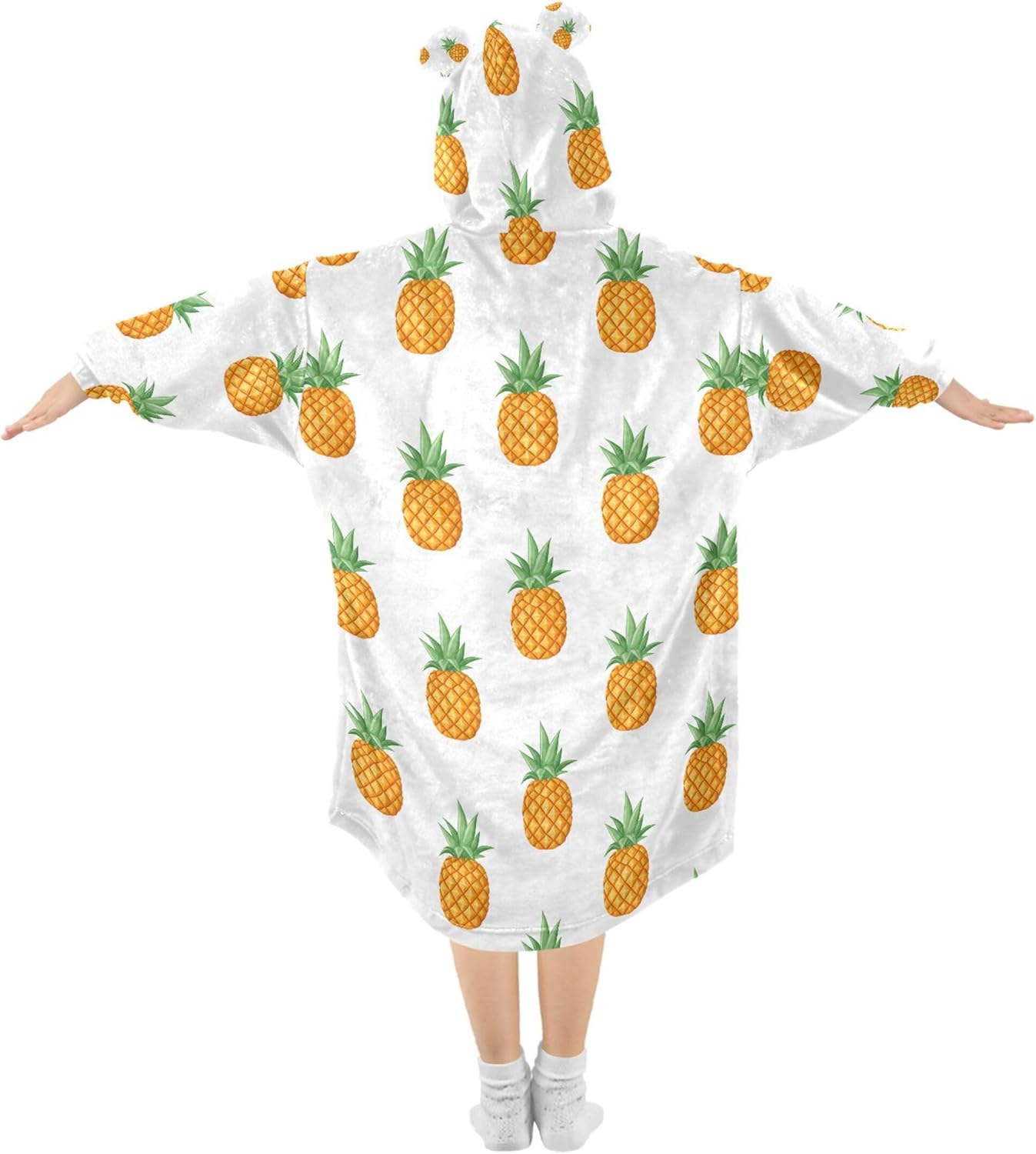 Pineapple Fruit Kids Wearable Blanket Hoodie with Pocket and Sleeves for Toddlers, Cute Hoodies 3-14 Year Girls Boys