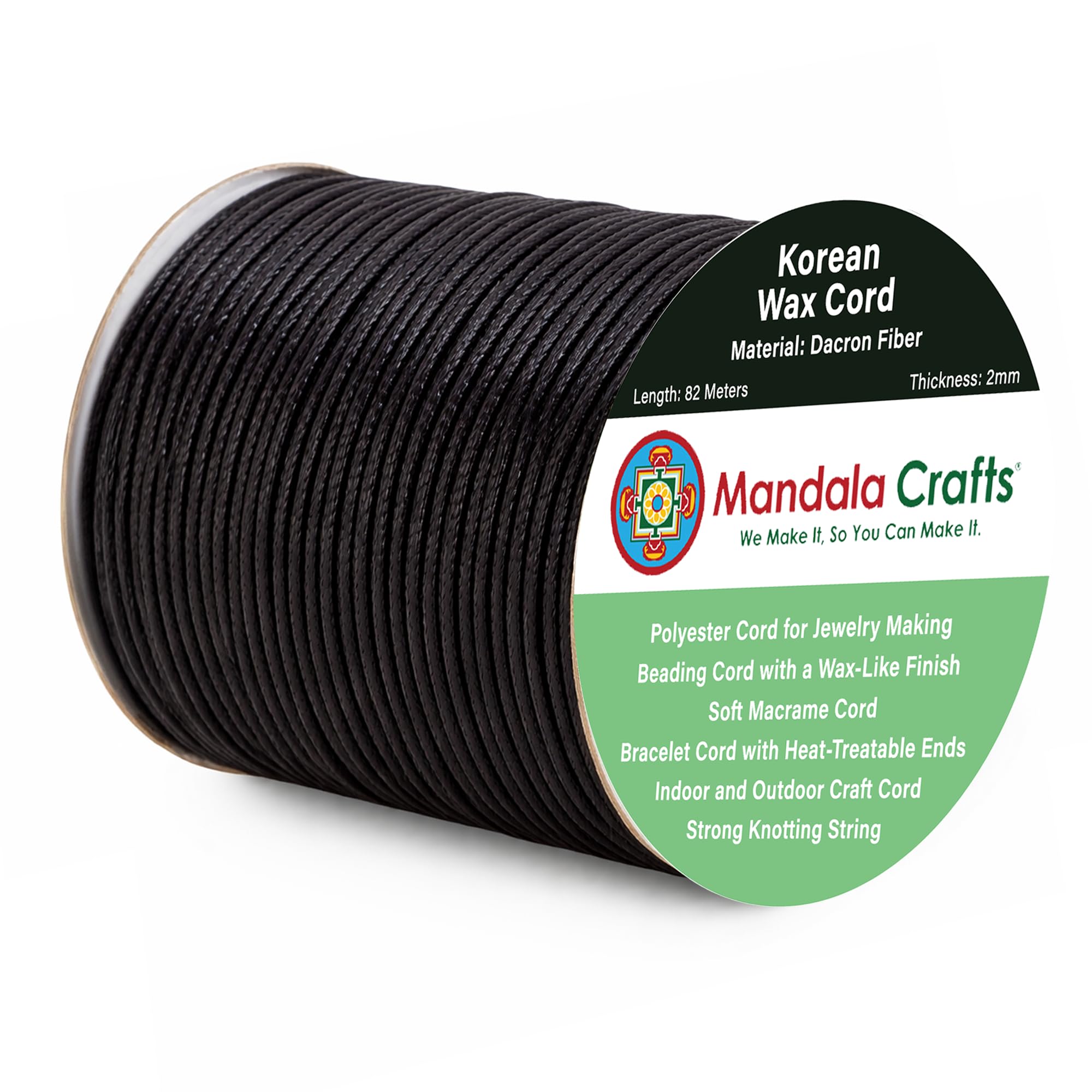 Amazon.com: Mandala Crafts Korean Waxed Cord 2mm Black 87 Yards
