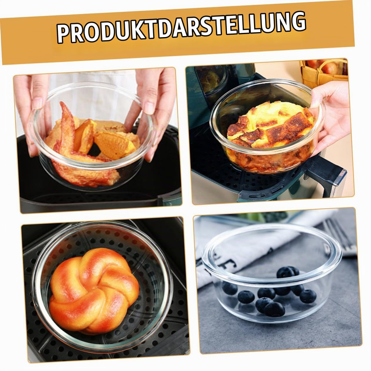 2 Stück Hitzebeständige Glas Schüsseln Spülmaschinenfest Vielseitige Salat und Dessertschalen Geeignet für Ofen und Heißluftfritteuse Lebensmittelecht Runde Auflaufformen
