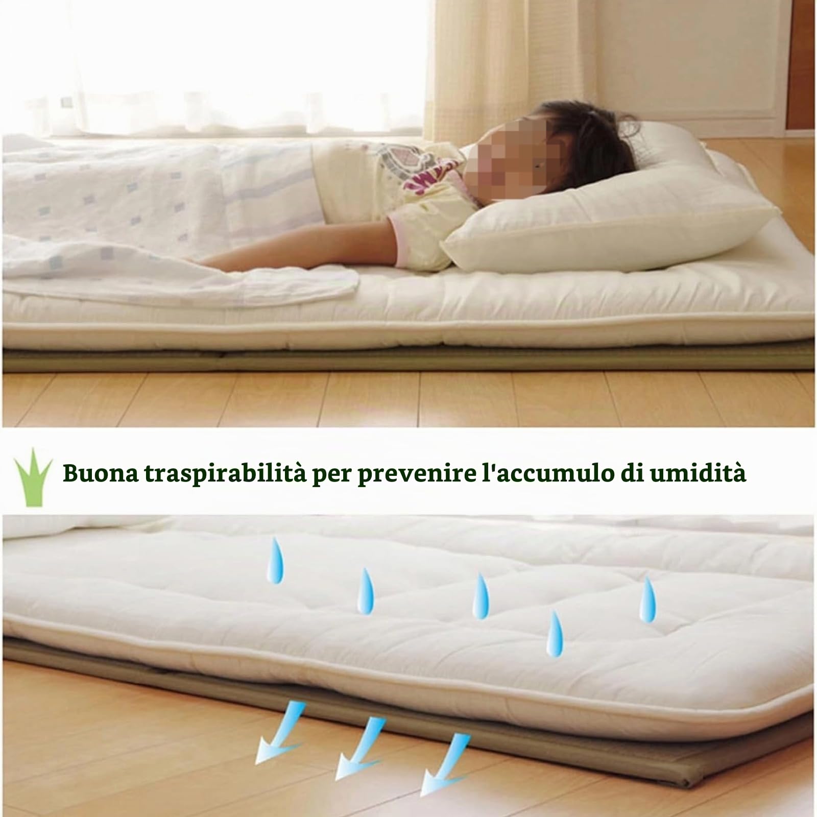 Tatami Giapponese, Tappetino Meditazione,Spesso 3,5 cm Futon Materasso, 4 Pieghevole Tappetino Antiscivolo per Letto, Dormire, Yoga, Zen, Sala Da Tè(Size:75x200x3.5cm)
