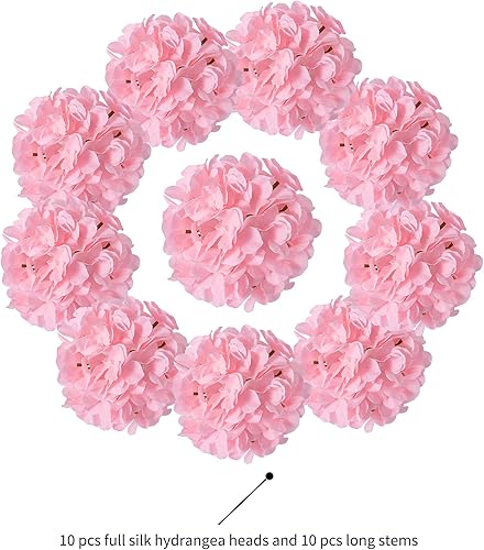 Miniatura 2 de H.FLOLAVIDA 1 cabeza de flores falsas de seda de hortensia rosa bebé con tallos, flores artificiales para decoración, boda, hogar, fiesta, tienda,