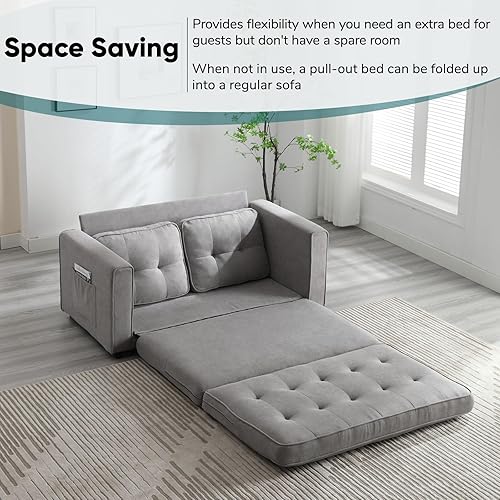 Vista 21 de JOYBASE Sofá cama extraíble, moderno sofá cama convertible tapizado extraíble para sala de estar (gris oscuro, tela)