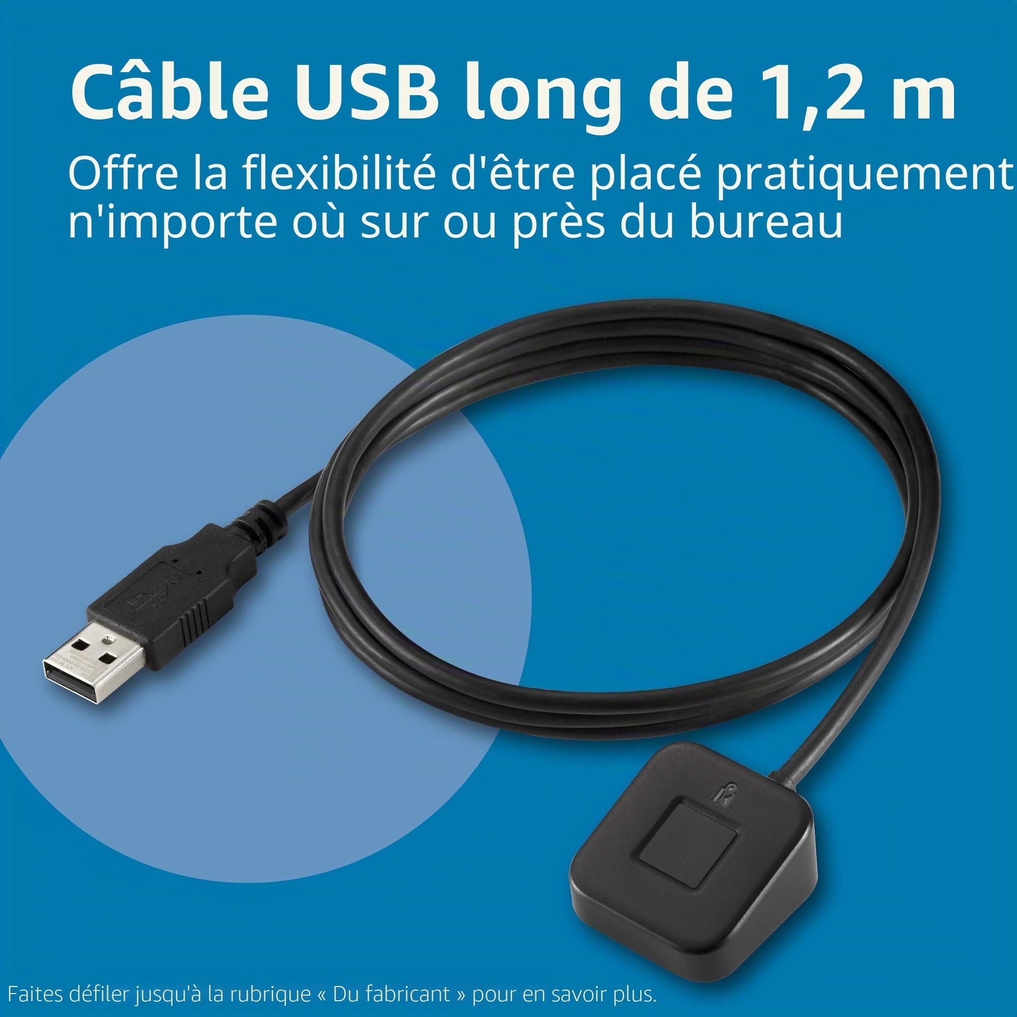 Kensington, clé à empreintes digitales VeriMark™ Desktop – Lecteur biométrique sécurisé USB-A/USB-C certifié FIDO2, avec câble USB 3.0 (1,2 m). K62330WW
