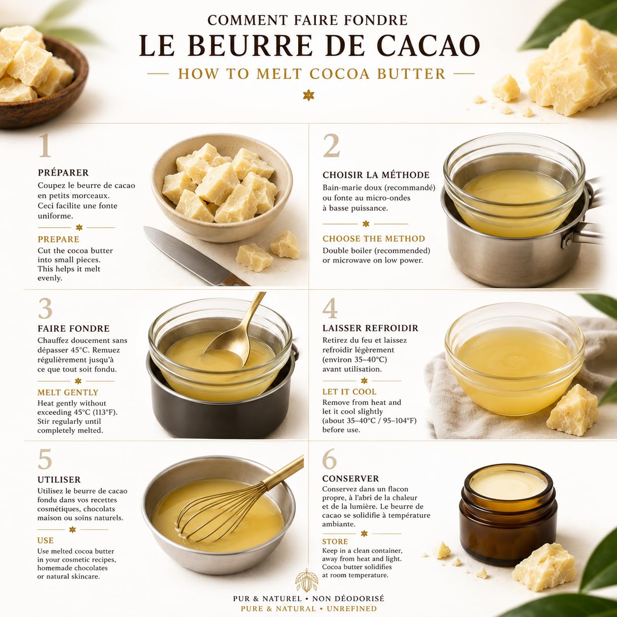 Beurre de Cacao Naturel, Ingrédient Cosmétique et Alimentaire, Hydratant Intense