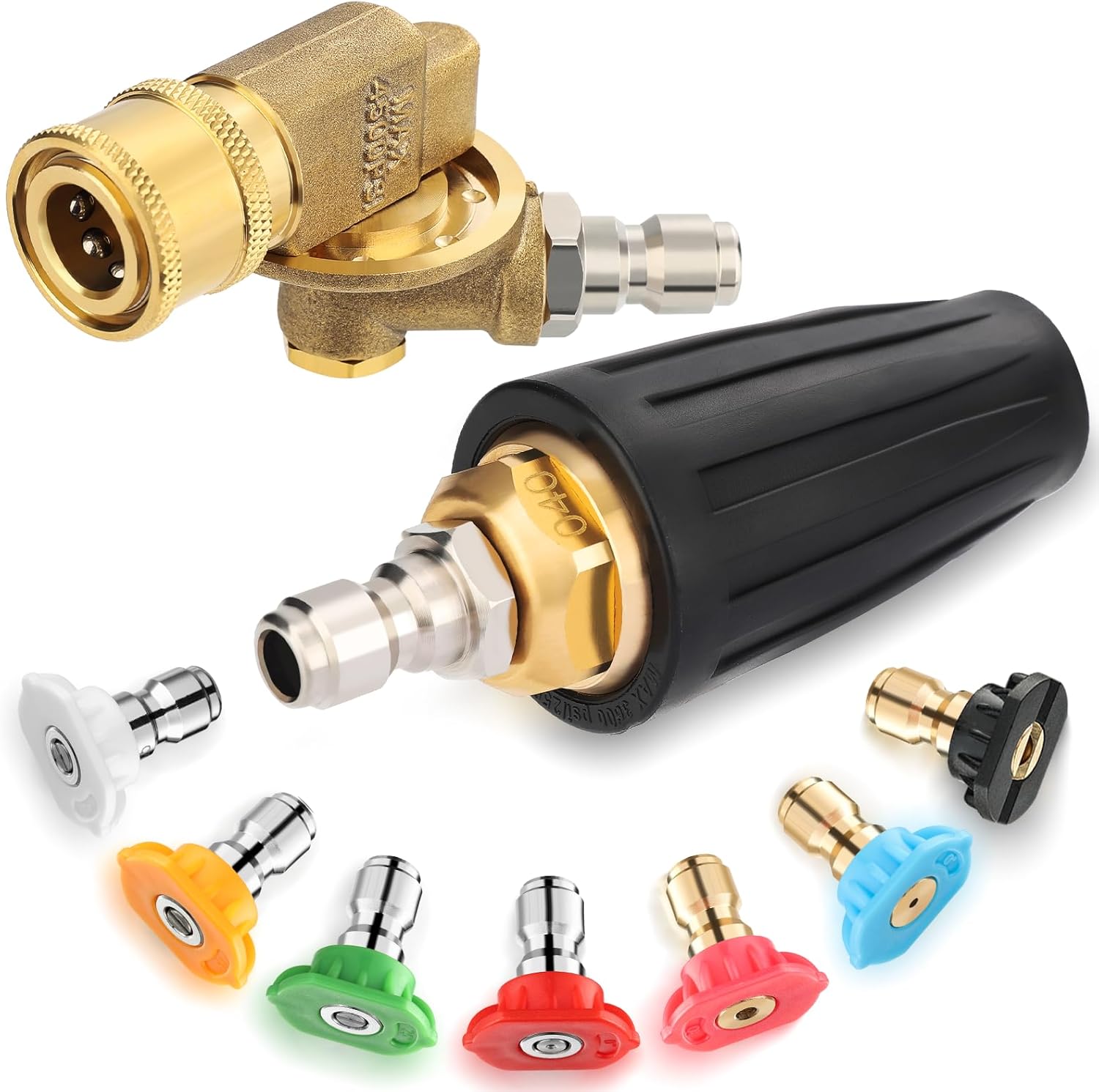 Twinkle Star Pressure Washer Tips Turbo Nozzle, 4000 PSI Max, 360°Rotating Spray Turbo with 7 Spray Nozzles, Turbo Nozzle 1/4” and 3/8” Quick Connector for Cleaning Brick, Concrete (4.0 GPM)
