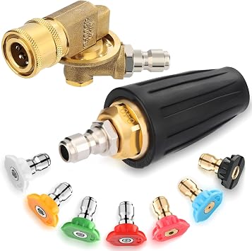 Twinkle Star Pressure Washer Tips Turbo Nozzle, 4000 PSI Max, 360Rotating Spray Turbo, 7 Spray Nozzles, Gutter Cleaner 240 Pivoting Coupler, 1/4Quick Connect, 7 Angles for Cleaning Brick, Concrete