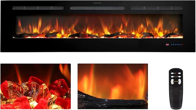 Benrocks 183cm Electric Fireplace Inserts, Recessed and Wall Mounted Fireplace Heater, Linear Fireplace w/Thermostat, Remote & Touch Screen, Multicolor Flame, Timer, Log & Crystal, 750W/1500W