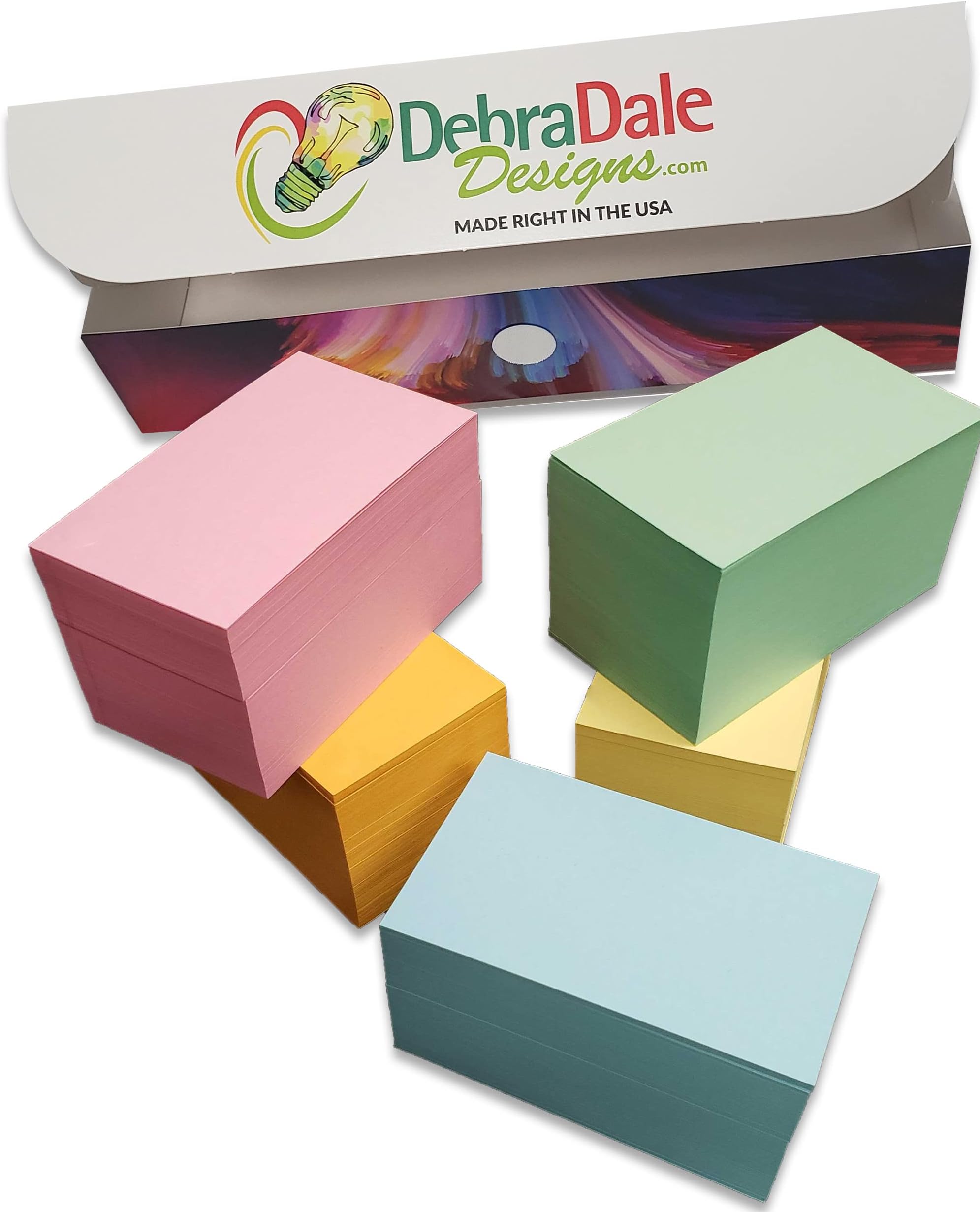 Debra Dale Designs Blank Flash Cards – 1,100 Multicolor Study Cards – 3.5″ x 2″ Unpunched Unruled Index Cards – Durable Cardstock – USA Made