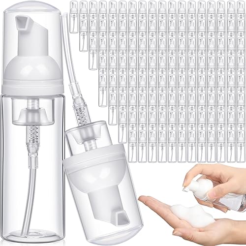 120 botellas vacías de espuma a granel de 2 onzas2.0 fl oz, mini botella de espuma de viaje, dispensador de jabón espumoso transparente, botella