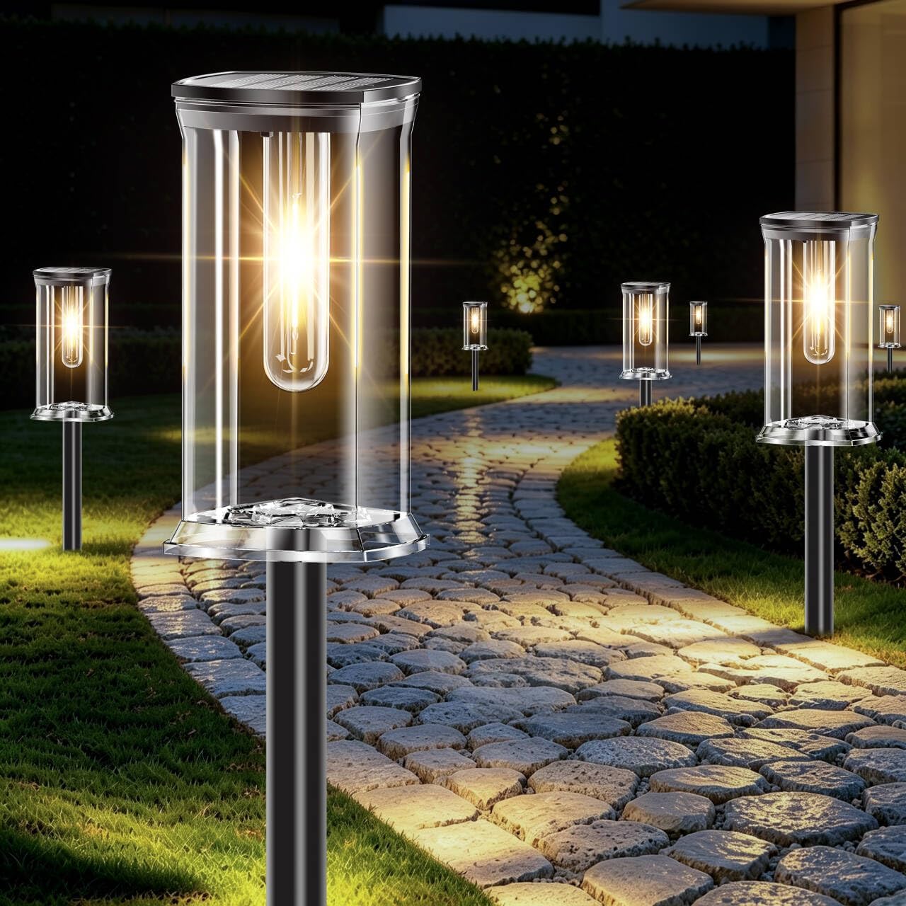 Solar Lights Outdoor, 12 Pack Solar Pathway Lights Outdoor Waterproof, Auto On/Off Outdoor Garden Solar Lights for Patio, Driveway, Yard, Walkway, Pathway Landscape Lighting, Warm White