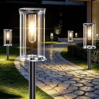 Solar Lights Outdoor, 12 Pack Solar Pathway Lights Waterproof, Auto On/Off Garden Landscape Lighting, Warm White