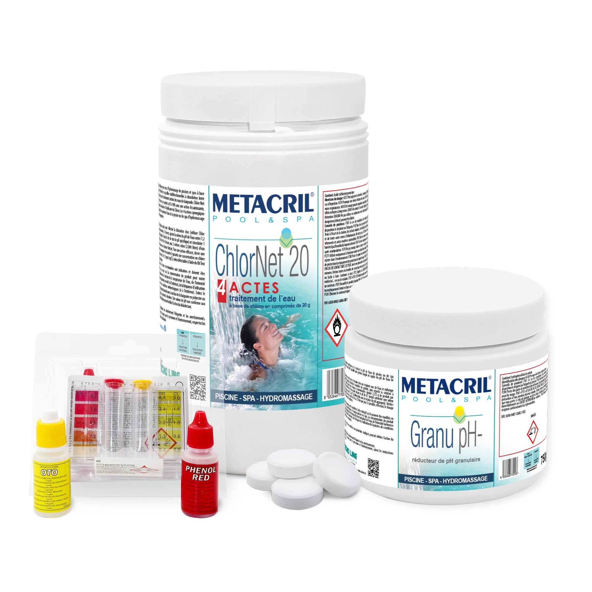 Metacril Starter Kit Chlor Multiaction-G, Trattamento Acqua per Spa - 2 Kg | Set a base di Cloro Multiazione, Ideale per Piscina e Spa Idromassaggio di Tutte le Marche