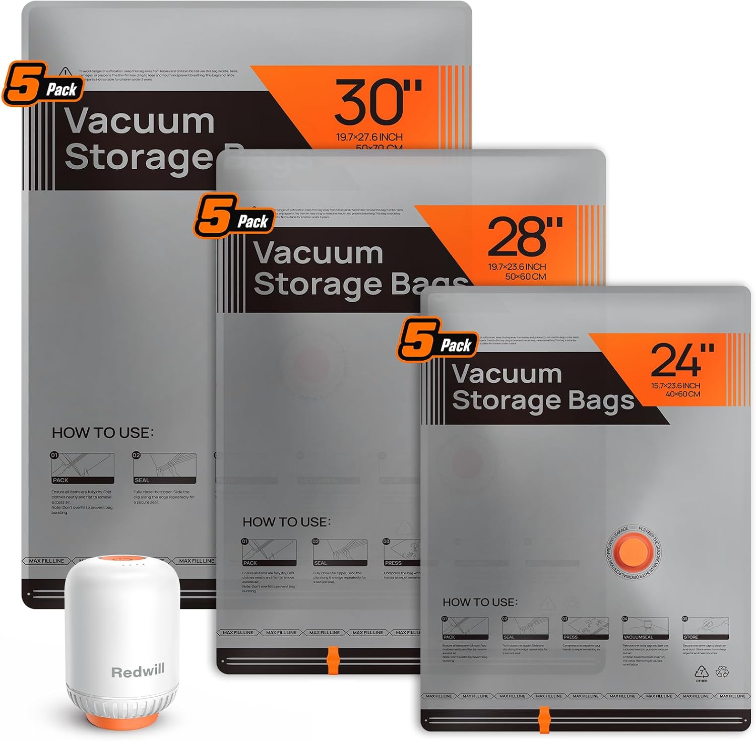 15 Pack Vacuum Storage Bags for Travel with Rechargeable Cordless Pump