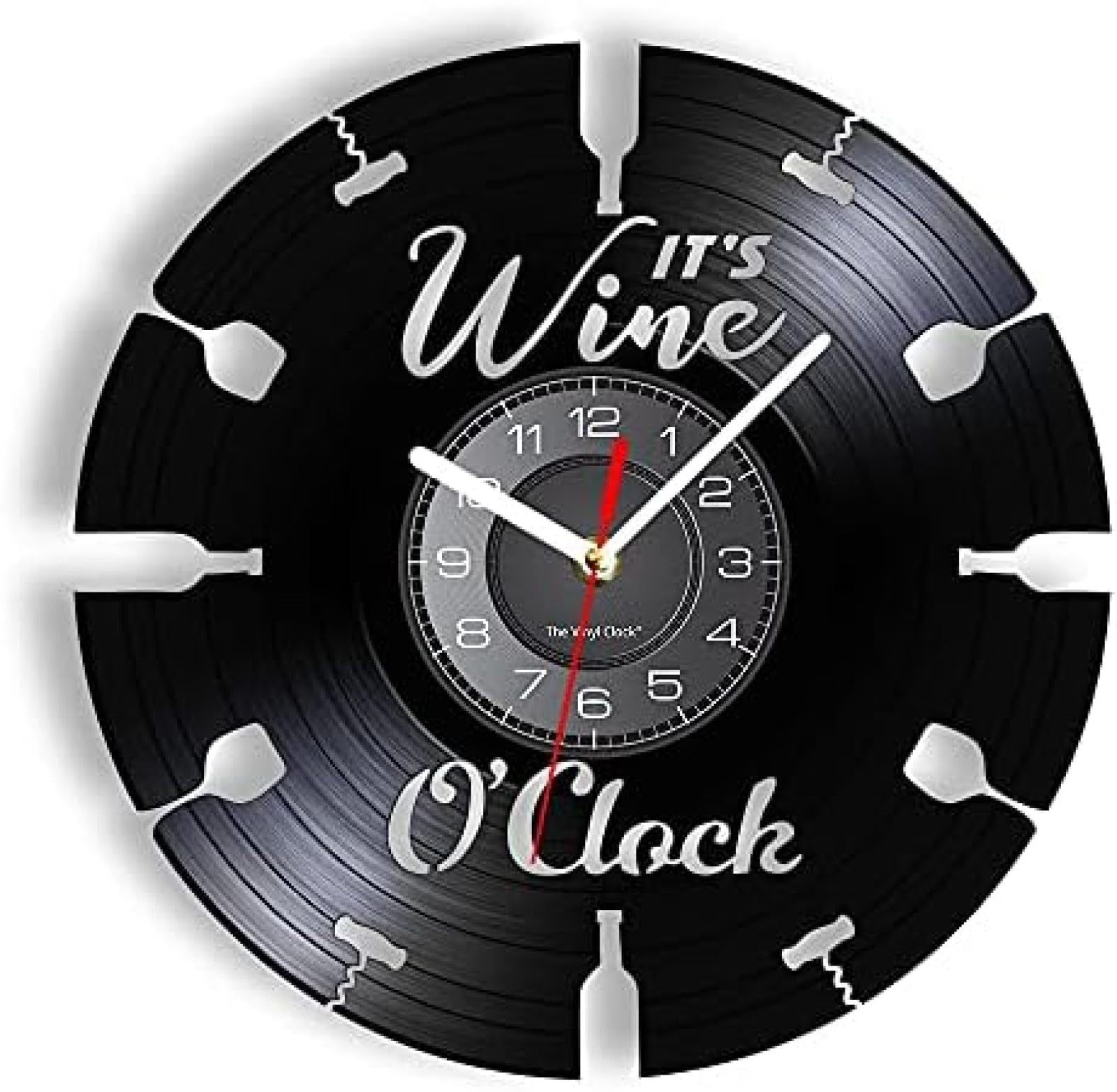 AVJERA It's Wine O'clock Etched Vinyl Wall Clock Wine Bottle Glass Opener Timepiece Carved Retro Record Art Music